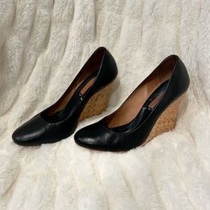 Black Leather Wedge